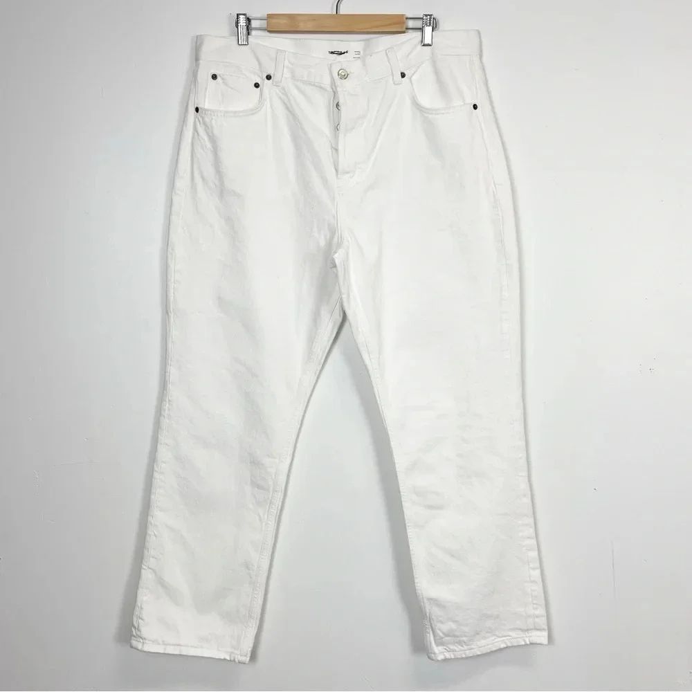Topshop Dad Jeans Womens 34 US 12 White Button Fly Cotton Blend Denim